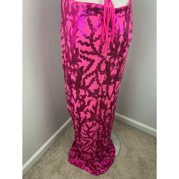 Iris Pink Sparkly Sequined Formal Low Back Evening Prom Dress Large - Picture 6 of 9